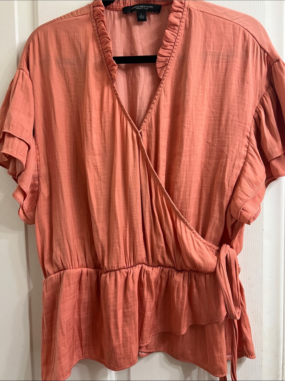American Rag Coral Wrap-Front Peplum Blouse